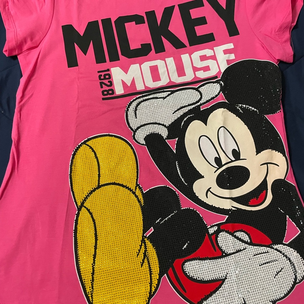 Disney Mickey Mouse Pink and Yellow Women's Tee